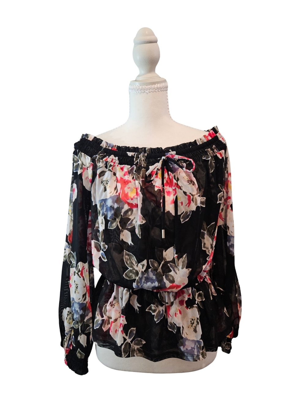 WHBM Off-Shoulder Black Floral Blouse - Women's Top - Peplum - Size S